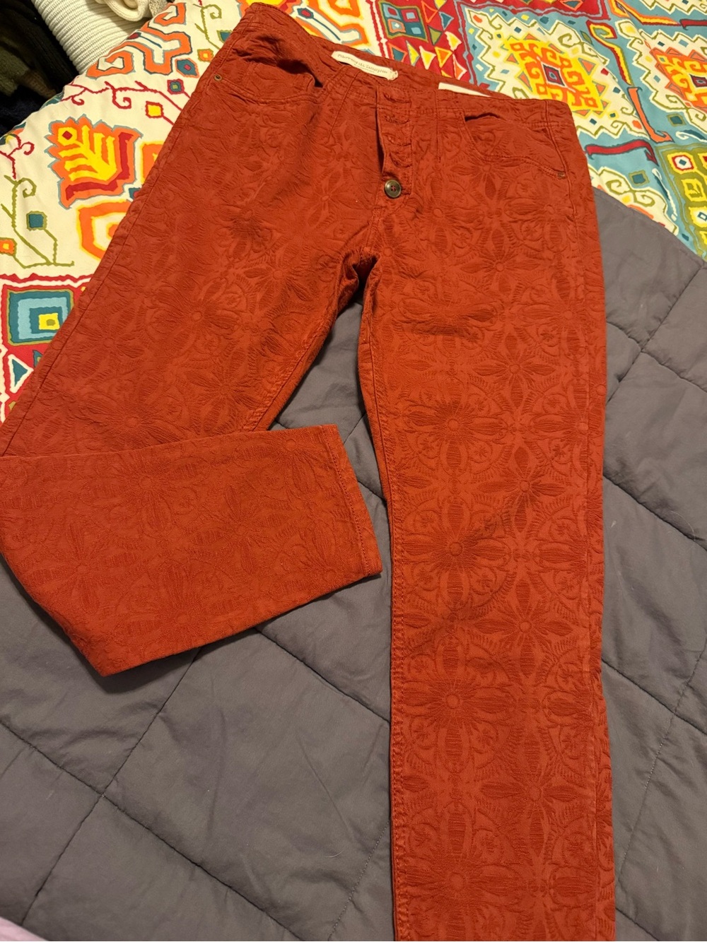 Pilcro and the Letterpress Rust Orange Embossed Pants